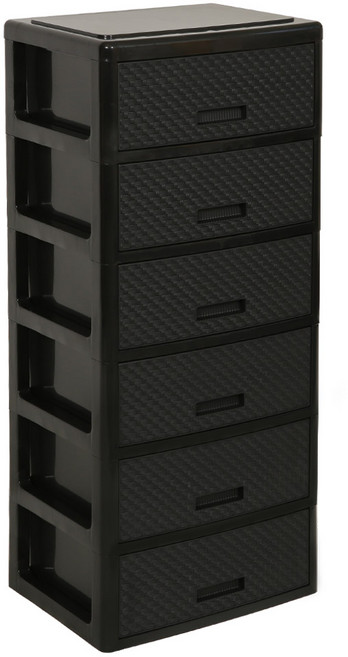 4536 라탄 서랍장 플라스틱서랍장 수납장, 6단, 블랙