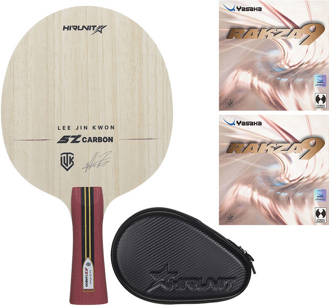 [인기/추천상품] 하이러닛 탁구라켓 이진권 SZ카본 + 야사카 라크자9 러버 부착세트 + 고급 하드케이스 포함 그립선택ST/FL, 1세트, 그립 선택:FL(부채꼴형)
