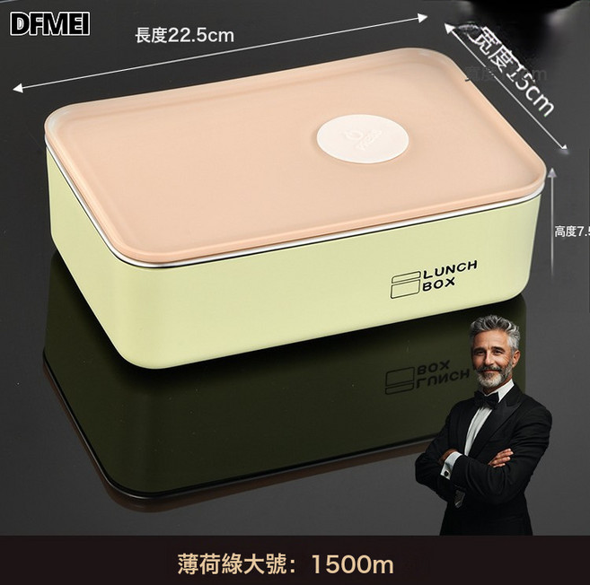 DFMEI 316不鏽鋼保鮮盒微波爐簡約便當盒上班族學生保溫雙層飯盒水果盒, 1個, 1500ML薄荷綠:參考詳情