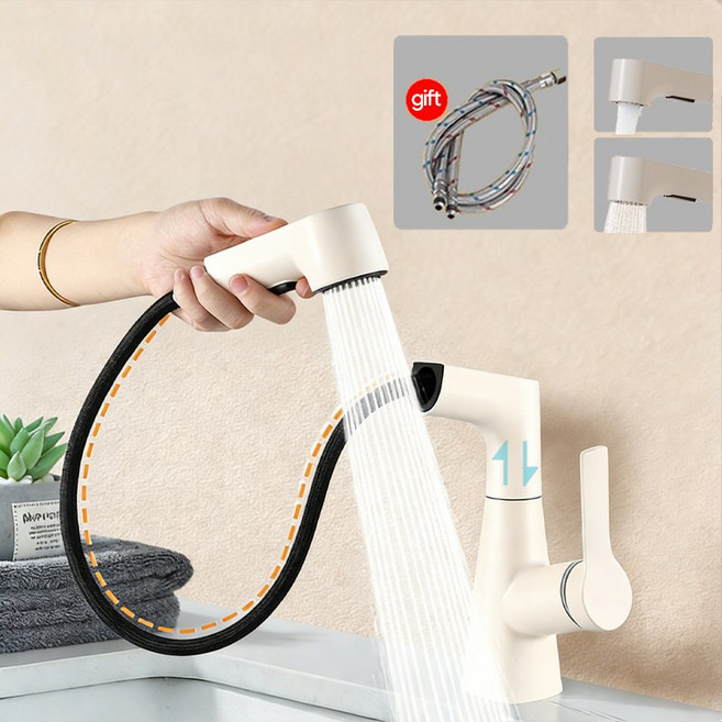 SASAKO 가정용 만능 로봇팔 핸디형 수도꼭지 냉온수 조절 기능 원홀씽크 세면대 수전 싱크대 수전 주방 수도꼭지, 1개