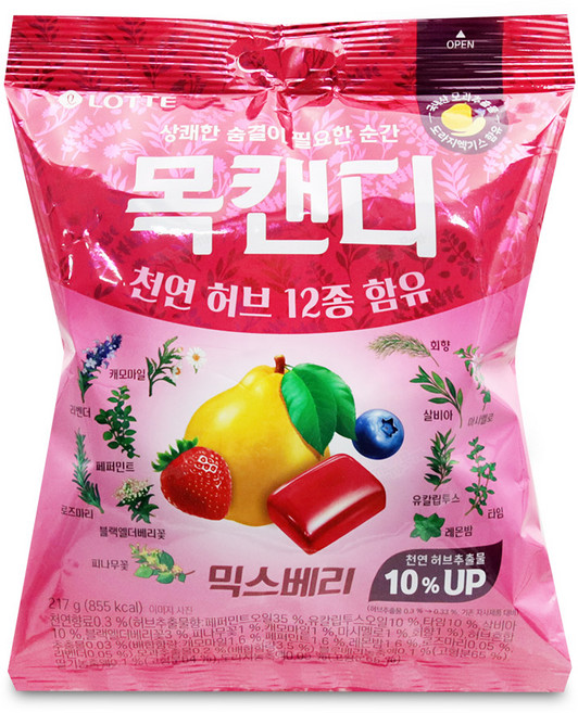 사랑주는쇼핑몰 롯데 목캔디 믹스베리(봉지형) 217g, 1개