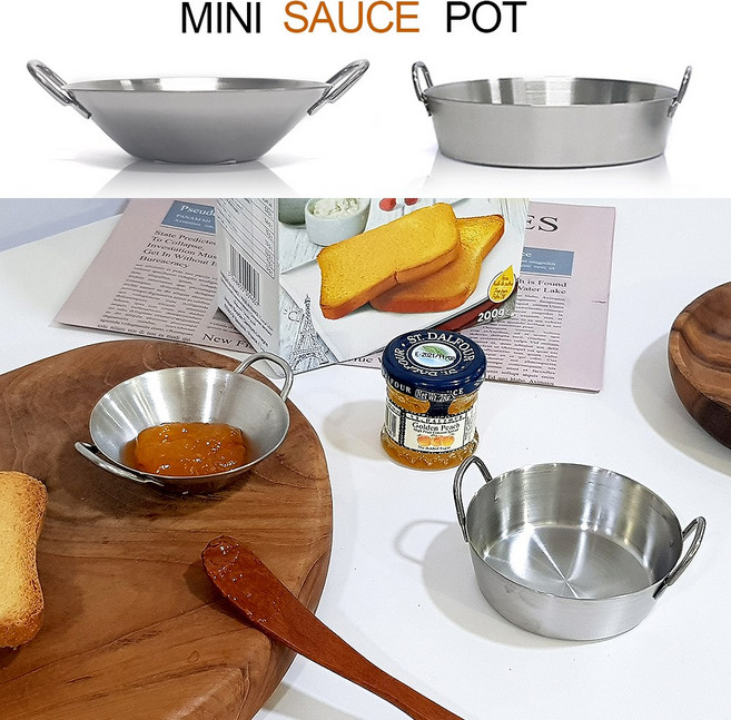 [쿠커스 판다] 스텐 미니 소스 냄비 5size /국내생산 손잡이 양수 스탠 소스냄비 반찬기 볼 소스기 종지 양념그릇 캠핑, 3호, 1개