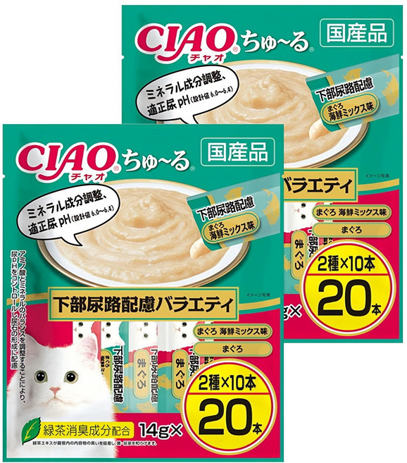 이나바 차오 츄르 고양이 간식, 하부요로케어 버라이어티, 14g, 40개