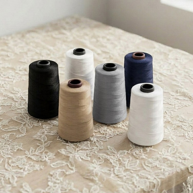 자연재봉실 미싱실 기본필수색상 5컬러 세트 45수 2합 5000M, 순백+검정+회색+베이지+네이비, 1개