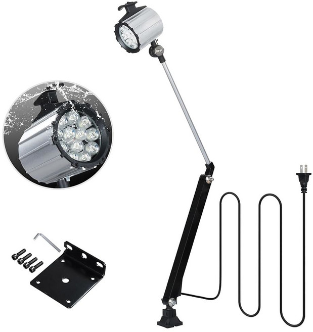 32인치 롱 합금 암 12W 6500K 110-220V 선반 재봉 CNC 드릴링 머신용 플러그가 있는 자폴루 LED 기계 작업 조명, 32IN Arm Adjustable