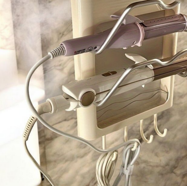 다용도 공간 절약 욕실 수납 무타공 벽걸이 헤어드라이기 고데기 거치대, 1개, 무타공 크림