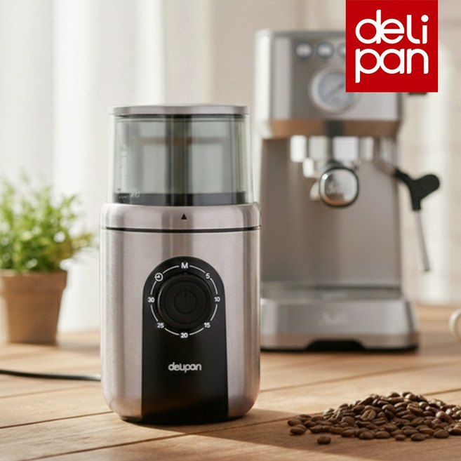 [신제품]델리팬 전동 커피그라인더 DEL-AG31 6단계 원두분쇄기 타이머 올스텐 가정용 홈카페 핸드드립