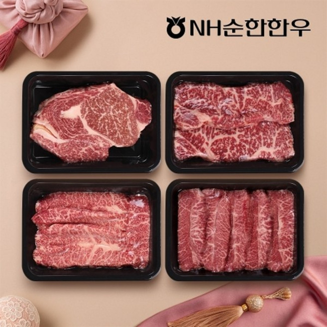 기타 [NH순한한우] 1++등급 한우구이 선물세트 2호 1.2kg (등심/채끝/업진살/부채살), 1박스