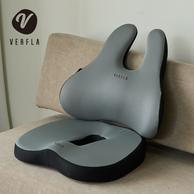 버플라 치질방석 자세교정 등받이 세트 임산부 도넛 쿠션 허리디스크 기능성 3D 메모리폼, 1세트, 그레이