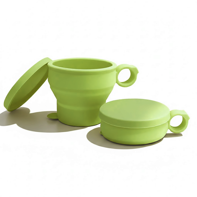 더하리 국산 실리콘 접이식 컵 캠핑 등산 머그컵(뚜껑포함), 2개, 그린