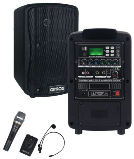 그레이스 블루투스 충전식 이동형 행사용 앰프 EG-116 150W + 유선 마이크 + 무선 마이크 핸드형, EG-116N