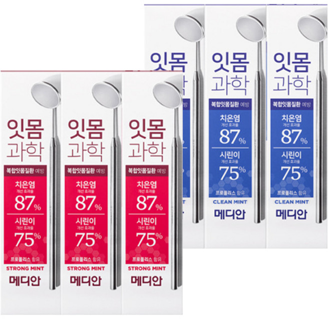 메디안 잇몸과학 치약 120g x 3개 클린민트 / 스트롱민트, 1세트