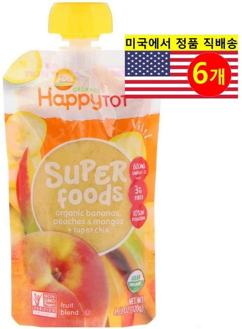 Happy Family Organics 12개월 이상 유아용 4단계 오가닉 과일 곡물 채소 퓨레 이유식 120g 6개 - 쿠팡