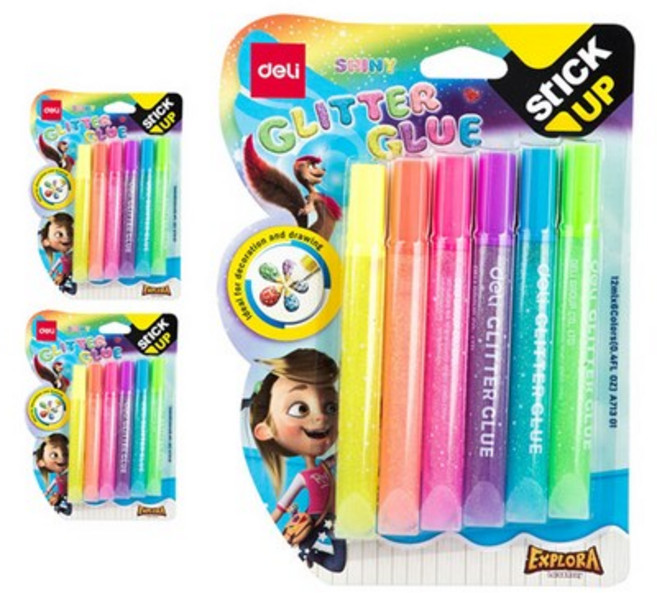 델리 반짝이풀 형광 12ml x 6종 세트 EA71301, purple, 3개