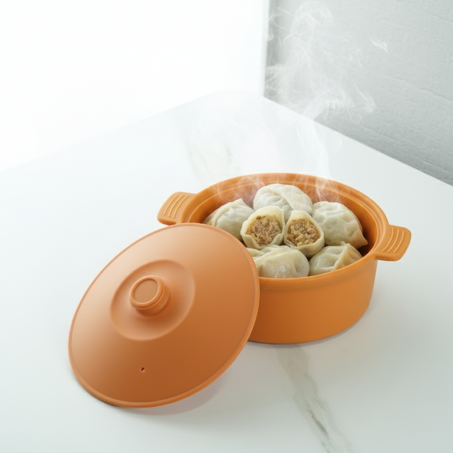 소노리떼 국산 실리콘 계란찜기 원형 대형 1200ml 라면용기, 카멜옐로 카멜옐로, 1개