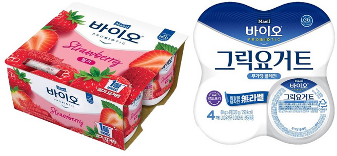 매일바이오 그릭요거트무가당플레인80g(4입)1개+딸기요거트85g(4입)1개/냉장무배