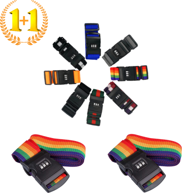 (1+1 무료배송)씨엘르 여행용 캐리어 잠금장치 스트랩 벨트 무지개 레인보우 2P