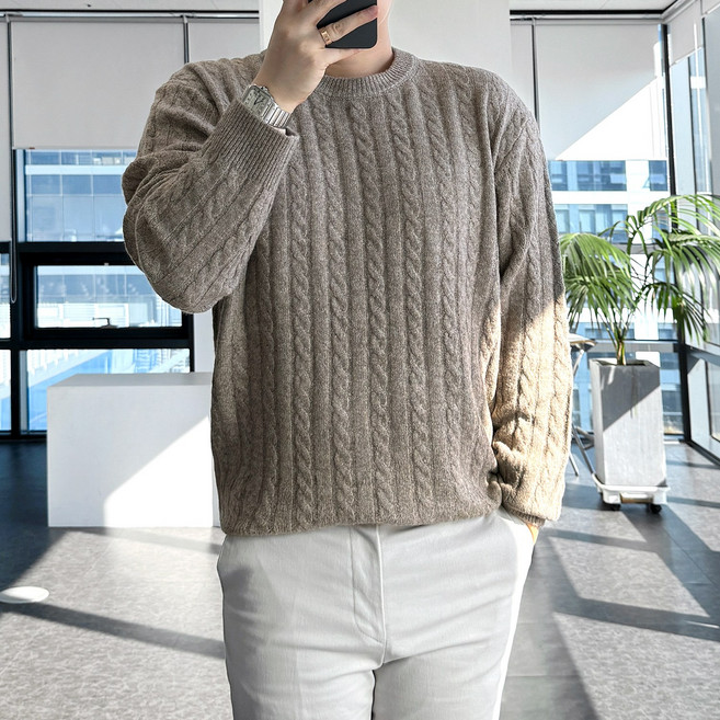 룩플레인 울 소재 고급스러운 케이블 라운드 니트 9color