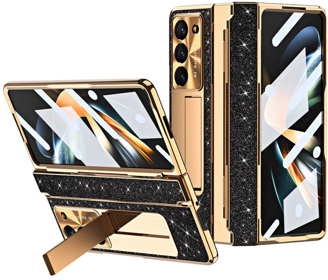 Elvo 갤럭시 Z폴드 7 6 5 블링블링 케이스 플랫 힌지보호 일체형 액정보호 필름 히든 거치대 풀커버 도금 하드 케이스
