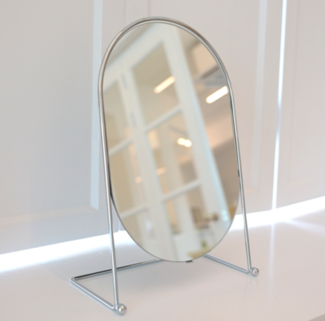 미드센츄리 모던 타원 탁상거울 화장대거울 메이크업거울, 타원 실버, 실버