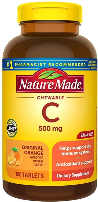 NatureMade 츄어블 씹어먹는 아스코르빈산 비타민C 500mg 오렌지맛 150정, 1개 - 쿠팡
