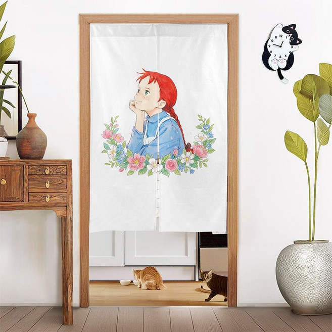wonderful live 귀여움 폭발 고양이 가리개커튼 방문커튼 분리형 가림막 린넨 도어 커튼