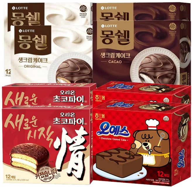 [대용량세트]초코파이+오예스+몽쉘카카오+몽쉘오리지널( 4개 세트 ), 2세트, 4종