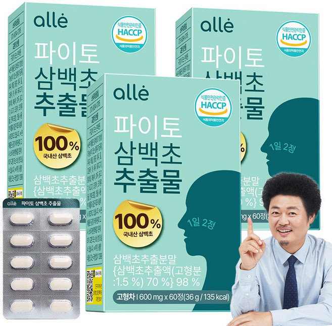 삼백초 추출물 식약청 HACCP 인증 국산 100% 파이토 알레, 3개, 60정