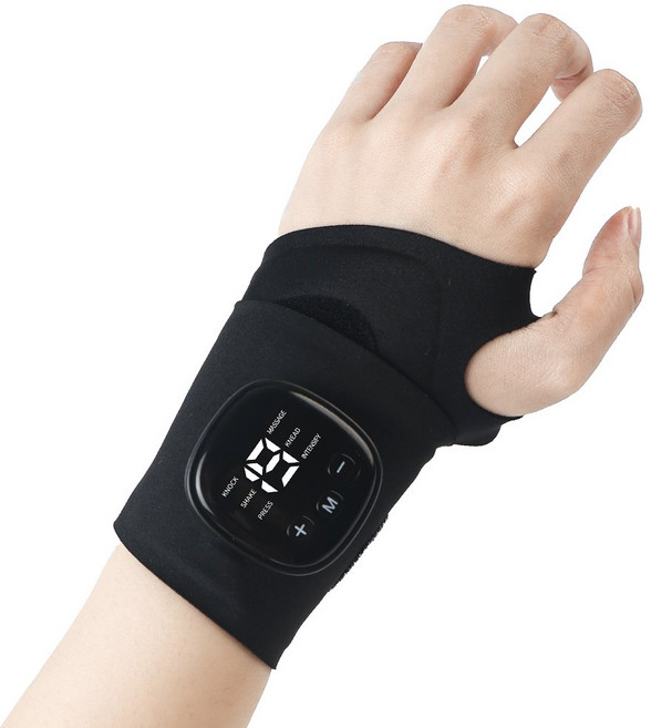 Gaayou 저주파 손목 마사지기 EMS 손 안마기 손목 관절 보호대 무선 양손용 아대 충전식, 블랙