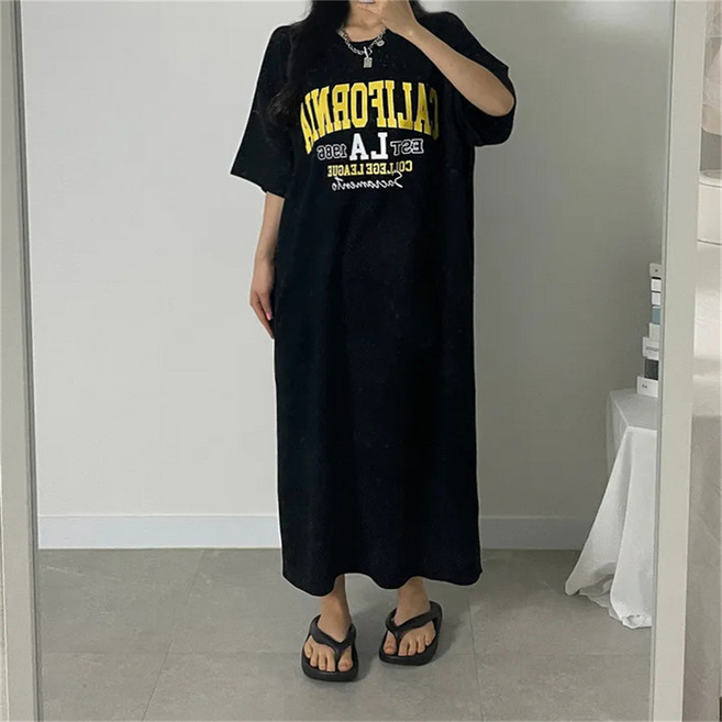 여성 빅사이즈 오버핏 캘리포니아 반팔 원피스 편한옷