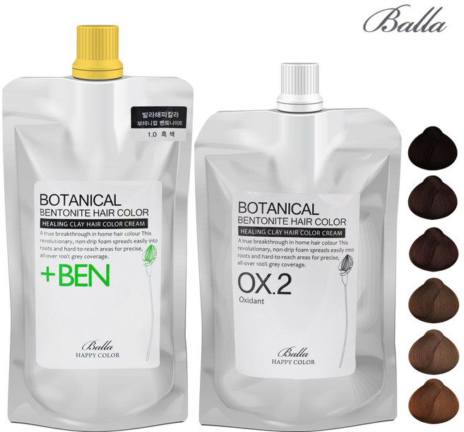 루헤나 천연 보테니컬 벤토나이트 헤어 칼라 크림 (저자극 미용실 염색약) 1제 500g + 2제 500g 대용량, 4.0 자연 갈색, 1개