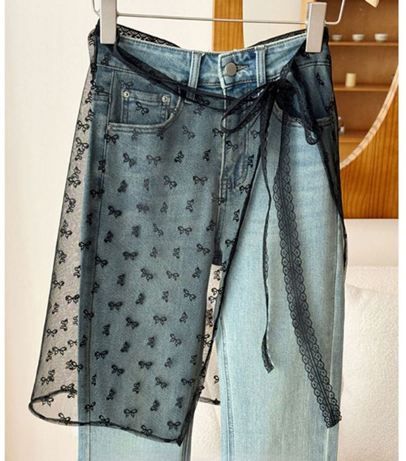 여성 힙커버 시스루 레이어드 랩스커트 1P 리본 레이스 랩업 jw2+116wp