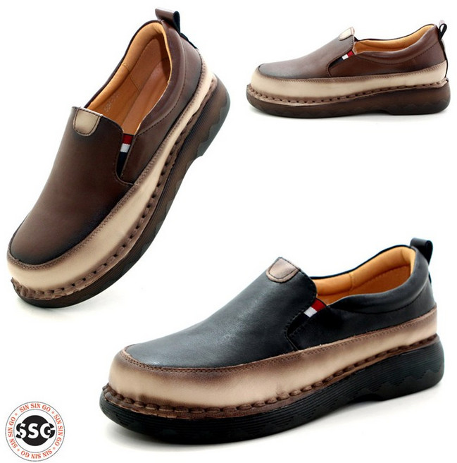 [천연소가죽 3cm] 가볍고 발볼편한 쿠션 여성 끈없는 스니커즈 슬립온 운동화 SJ594