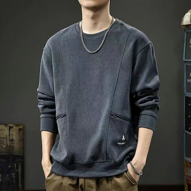 ROYALBELLE 남성 워크웨어 지퍼포켓 루즈핏 라운드넥 캐주얼 긴팔 맨투맨 K0011506