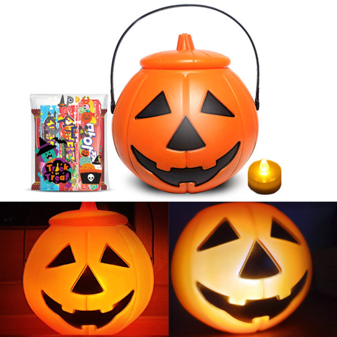 호박바구니+LED조명 크라운 할로윈 간식 사탕 호박 실속팩, 44g