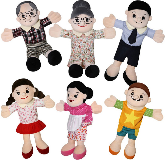KC인증 손인형 놀이 가족 6종 역할 엄마 아빠 할아버지 할머니 아들 딸 어린이집 유치원 교구, 1세트