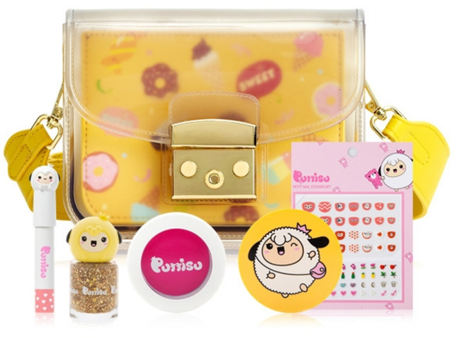 뿌띠슈 어린이 화장품 핸드백 세트 초등학생 여아 6종 선물세트 아이러브백+매니큐어+립크레용+블러셔+선쿠션+스티커, 1개, 아이러브백 세트