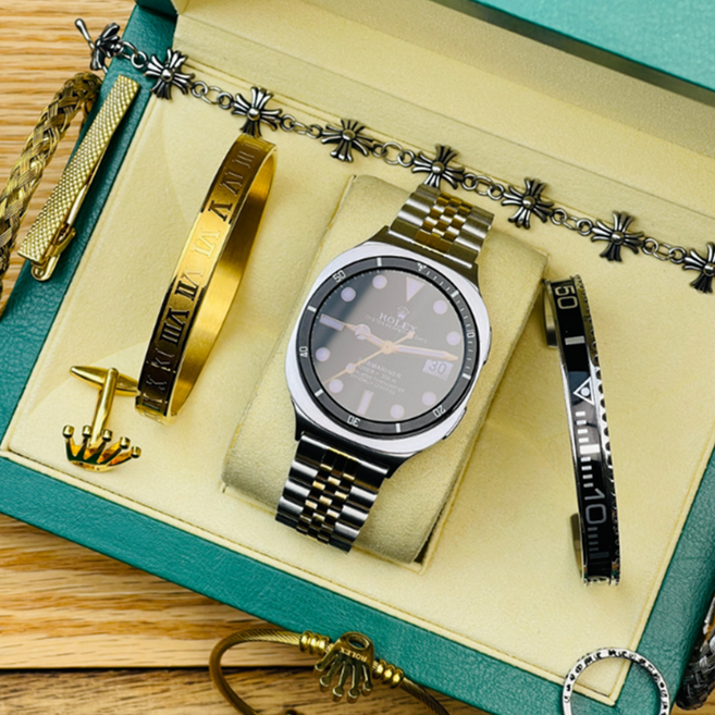 모던자켓 갤럭시워치 클래식 프리미엄 메탈 스트랩+베젤링 세트, 1세트, 갤럭시워치7/6/5/4 40mm (블랙 베젤링)