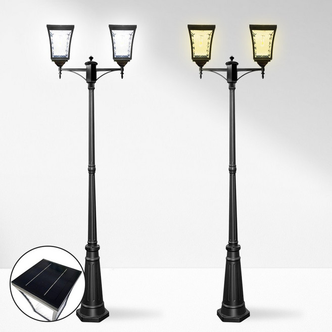 나눔조명 태양광 가로등 LED 정원등 태양열 조명 문주등 잔디등 (2등 가로등), 노란빛, 일자가지, 1.8m