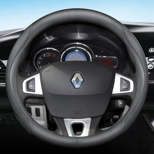 르노 전차종 호환 프리미엄 나파 가죽 카본 핸들커버, 원형(R-02), 블랙 엠보