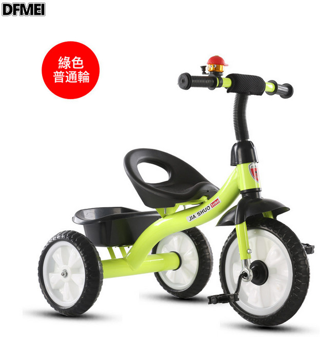 DFMEI 兒童三輪車腳踏手推車自行車1-3-2-6歲大號嬰幼腳蹬三輪單車童車., 1個, 1cm, 綠色低端發泡輪小坐無框-帶推把+安全帶+剎車二合一---特價:參考詳情