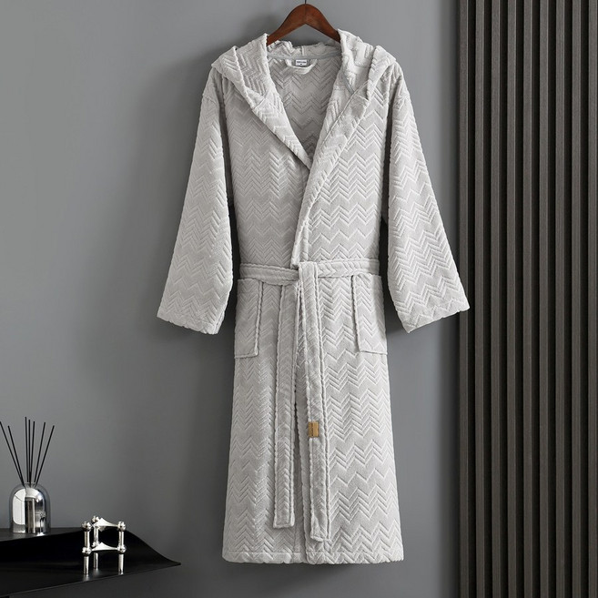 고중량 프리미엄 호텔식 샤워가운 흡수력 좋은 두꺼운 목욕 가운 2종, 사이즈 S (105cm), 연회색 (물결 자카드)