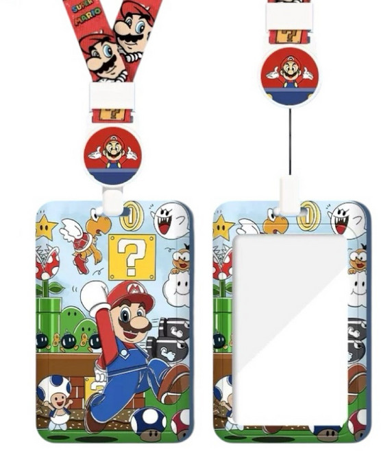 슈퍼 마리오 카드목걸이 초등학생 교통카드 지갑 출입증 사원증 카드홀더 릴형