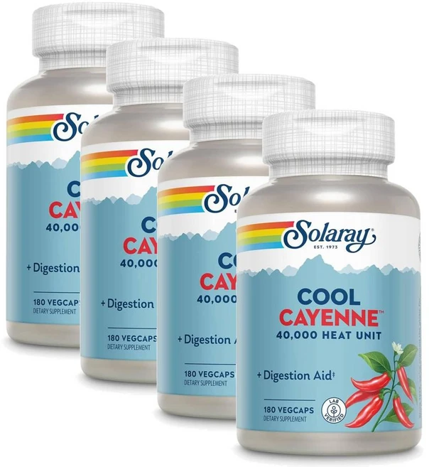 솔라레이 쿨 카이엔 40000 HU 캡슐 SOLARAY Cool Cayenne, 4개, 180정 - 쿠팡
