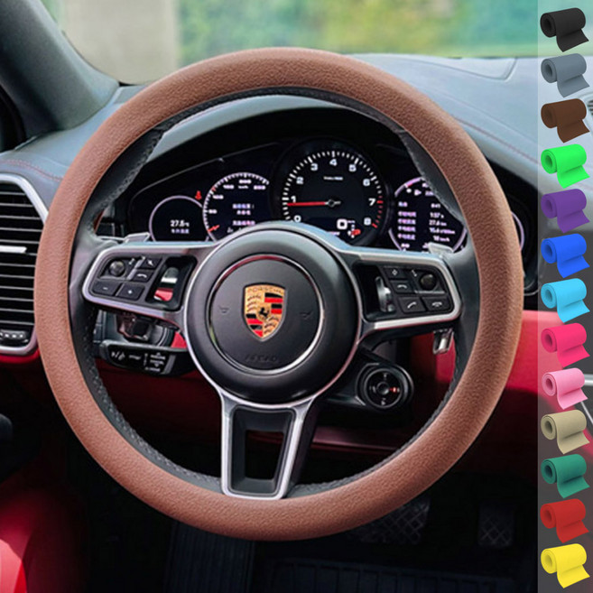 토이팝21 논슬립 차량용 핸들커버 실리콘 얇은 원형 D컷 15컬러, 브라운