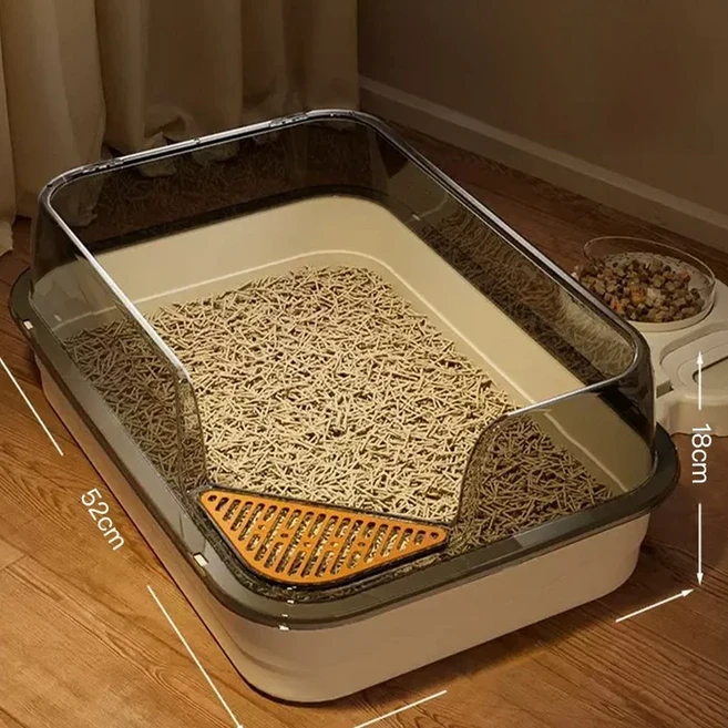 특대형 오픈탑 고양이 화장실 애완용품 내구성 PP 플라스틱 반폐쇄형 디자인 청소가 쉬운, 08 크림 화이트 - 특대형 15kg 정사각형 상자