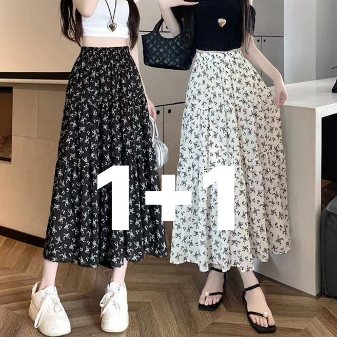 어썸유닛 1+1 꽃무늬 A라인 롱스커트