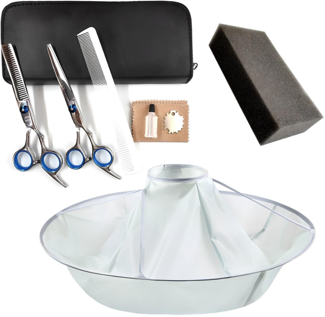 지니핸즈 가정용 미용가위세트 가위2종+미용커트보+스펀지, 1세트