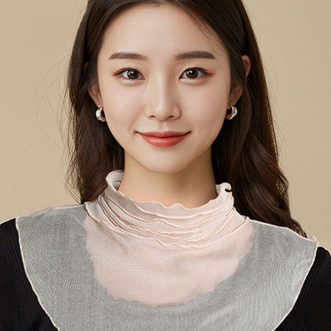 mittam 시스루 넥워머 여성 목토시 페이크 목폴라 실크 넥스카프