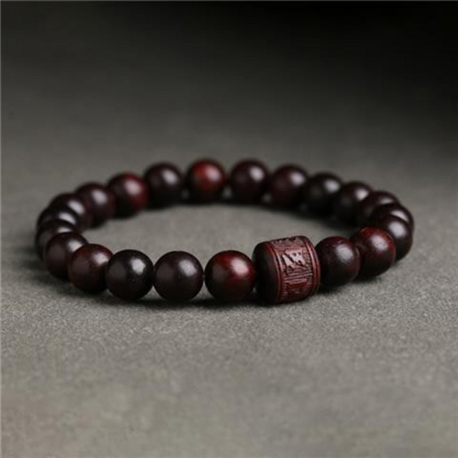 天然印度小葉紫檀佛珠手串 六字真言雕刻轉運珠手鏈